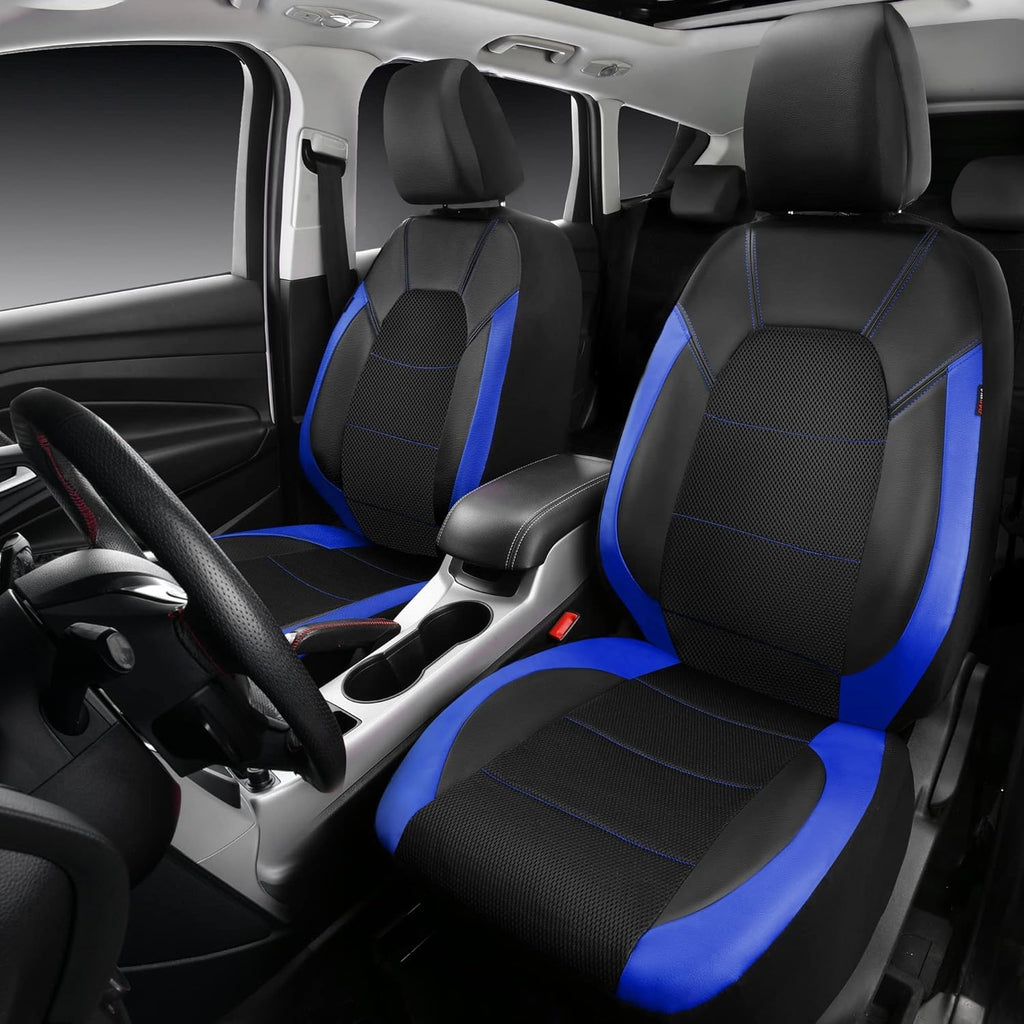 Garvee Global 9-Piece PU Leather Car Seat Cover Set – Full Coverage, Waterproof, Breathable, Non-Slip, Safety Cushion Compatible, Easy Installation – Fits Auto, Ford, Audi, Toyota, Motorhomes, Includes Headrest Covers – Blue
