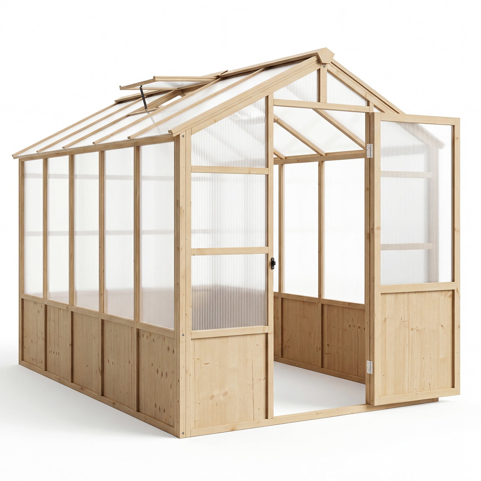Garvee 6' x 10' Wooden Walk-In Greenhouse Kit, Outdoor Green House with Natural Spruce Wood Frame, Polycarbonate Panels, Ventilated Windows & Lockable Door for Garden, Backyard, Patio & Lawn