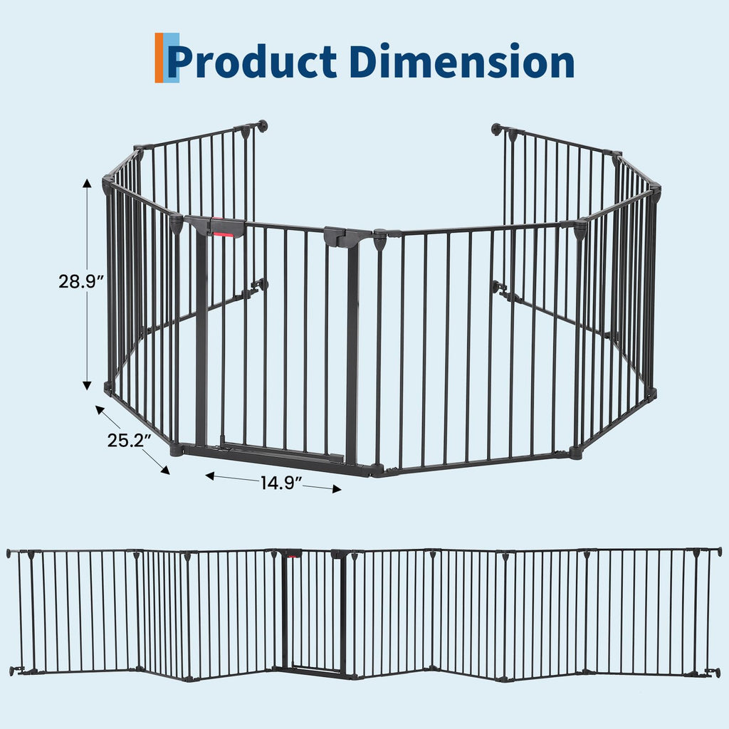 Garvee Adjustable Metal Pet Safety Gate 8-Panels, 29" High Collapsible Playpen with Lockable Door, Portable Indoor/Outdoor Barrier for Stairs, Doorways, RV, Camping, Yard, Garden, Black