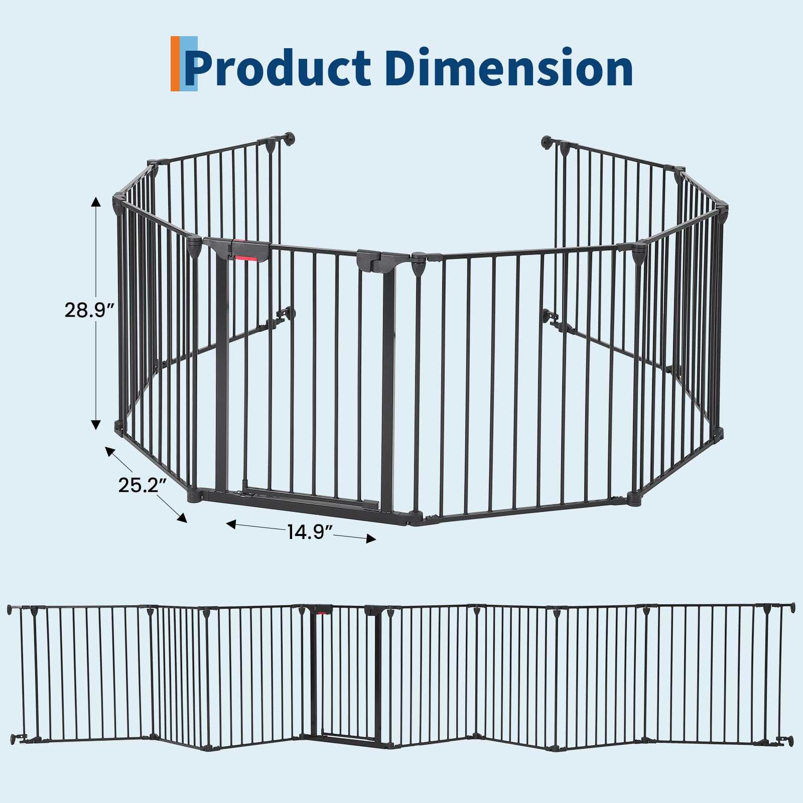 Garvee Adjustable Metal Pet Safety Gate 8-Panels, 29" High Collapsible Playpen with Lockable Door, Portable Indoor/Outdoor Barrier for Stairs, Doorways, RV, Camping, Yard, Garden, Black