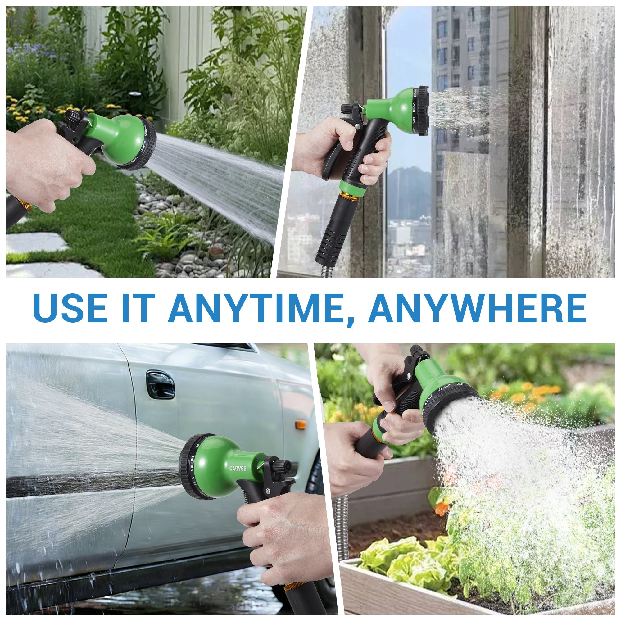 Garvee 50FT Heavy Duty Stainless Steel Garden Hose – Flexible, Kink-Free Metal Water Hose with 10-Function Nozzle, Leak-Proof, Rust-Proof, Lightweight, Sturdy Brass 3/4'' Connectors