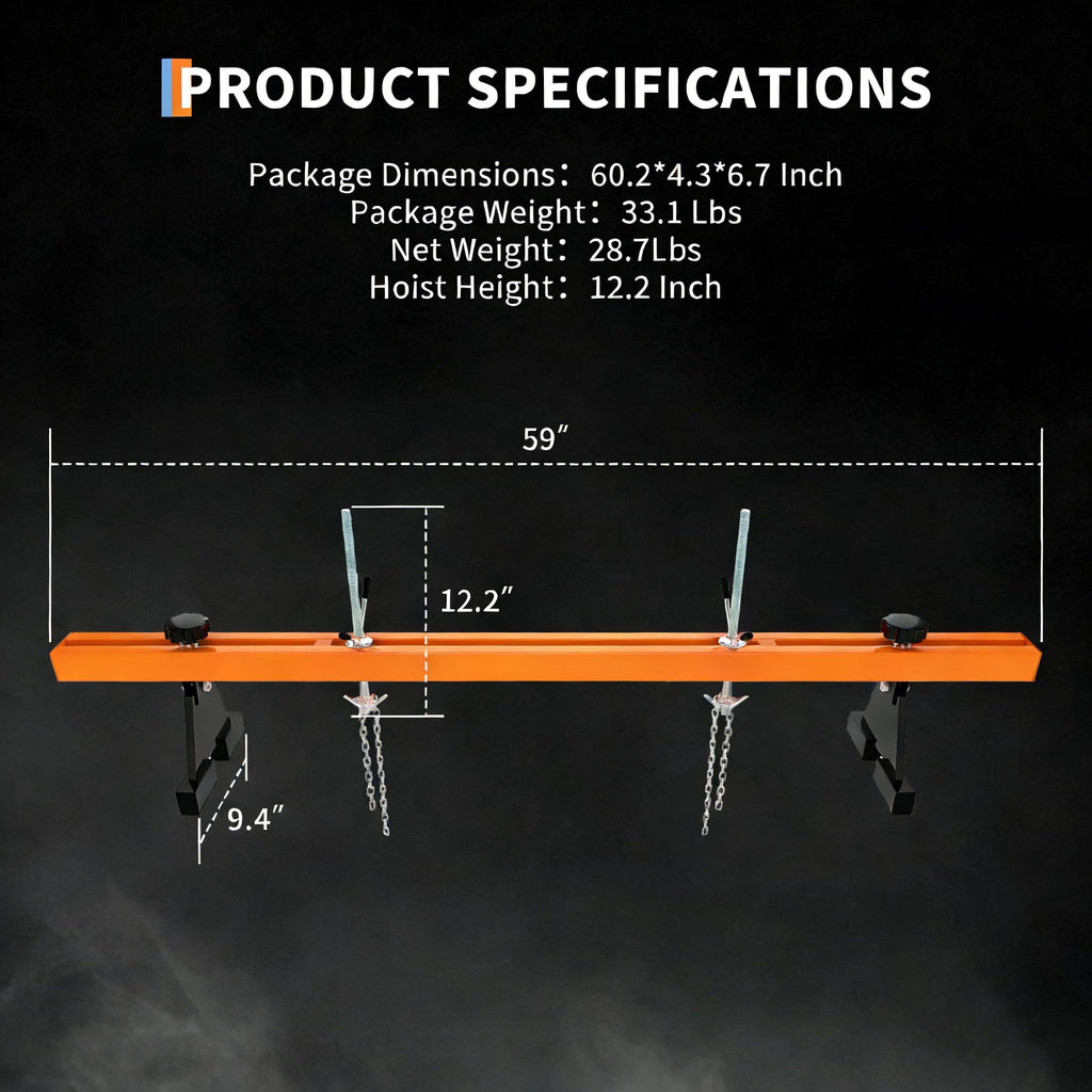 Garvee Engine Support Bar, 1100 lbs Capacity Transverse Motor Lift Hoist with Dual Hooks, 2-Point Holder for Home Garage and Auto Repair Shop, Orange