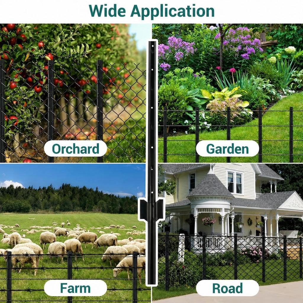 Garvee Heavy Duty U-Channel Steel Fence Posts 8-Pack – 5 FT with Anchor Plates – No-Dig Metal Stakes for Garden, Yard, Farm – Durable Outdoor Fencing – Black, 5 Feet (152.4 cm)