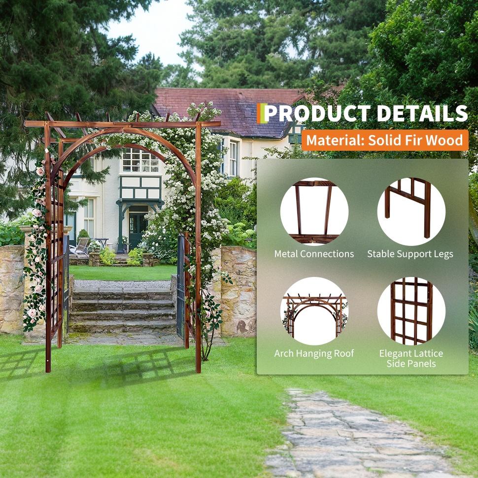 Garvee 85-Inch Wooden Garden Arbor Trellis, Fir Wood Pergola Arch for Climbing Plants, Wedding, Patio, Lawn & Backyard, Dark Brown, Arched & Flat Top