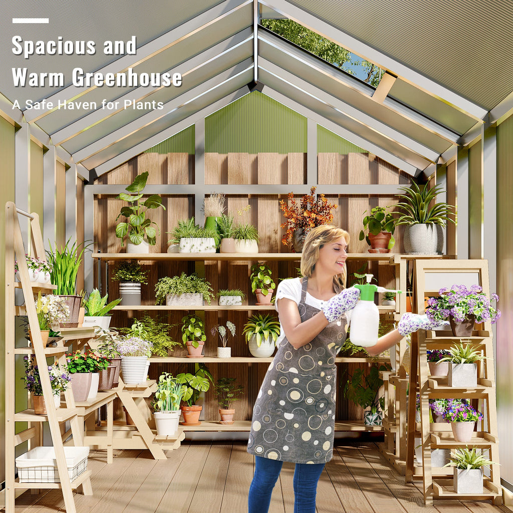 Garvee Walk-In Polycarbonate Greenhouse for Outdoors, Heavy Duty Aluminum Greenhouse with Adjustable Roof Vent & Lockable Door, UV-Protected Backyard Green House for Garden, Patio & Lawn, Easy Assembly, Silver