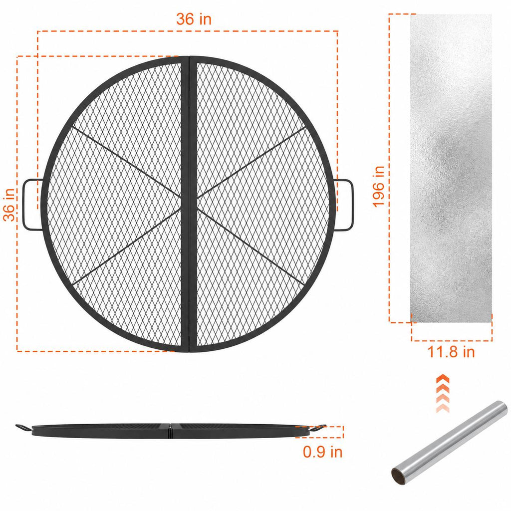 Garvee 36-inch Round Foldable Fire Pit Grate, 44lbs Load Capacity Heavy Duty Carbon Steel Grill Grate with Handles, 1112°F Heat Resistant Cooking Mesh for Outdoor Camping, Black