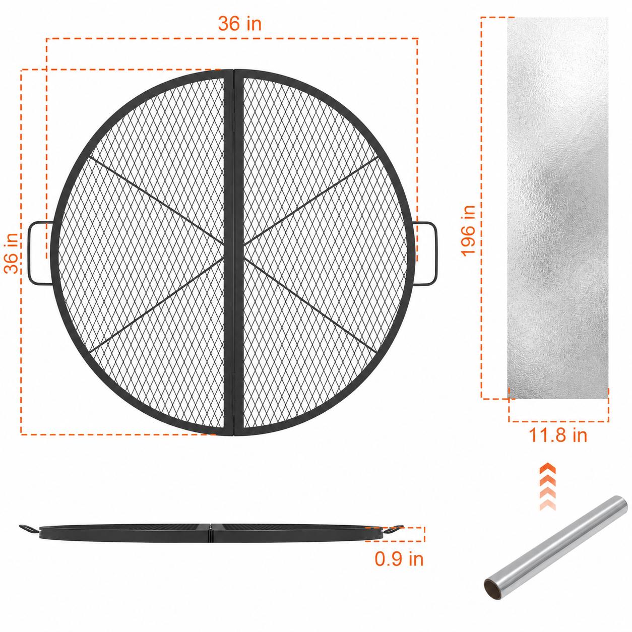 Garvee 36-inch Round Foldable Fire Pit Grate, 44lbs Load Capacity Heavy Duty Carbon Steel Grill Grate with Handles, 1112°F Heat Resistant Cooking Mesh for Outdoor Camping, Black