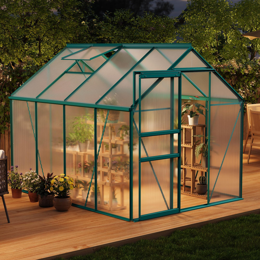 Garvee Walk-in Greenhouse 6x8 FT Aluminum Frame with Roof Vent Rain Gutter Sliding Door Perfect for Outdoor Patio Backyard Garden Apartment Balcony