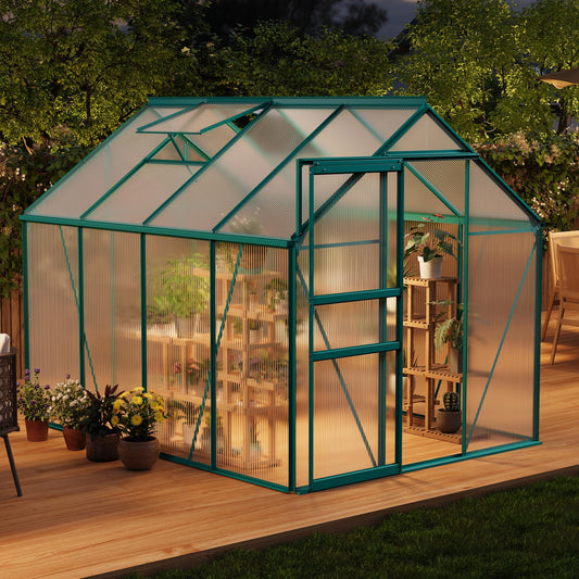Garvee Walk-in Greenhouse 6x8 FT Aluminum Frame with Roof Vent Rain Gutter Sliding Door Perfect for Outdoor Patio Backyard Garden Apartment Balcony