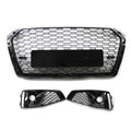 Garvee Front Grille & Fog Light Bezels for 2018-2020 Audi A4L S-Line European Spec, Honeycomb Mesh, Gloss Black ABS, Direct Fit, UV Resistant, Sporty Upgrade