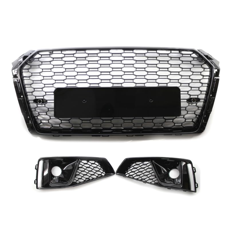 Garvee Front Grille & Fog Light Bezels for 2018-2020 Audi A4L S-Line European Spec, Honeycomb Mesh, Gloss Black ABS, Direct Fit, UV Resistant, Sporty Upgrade