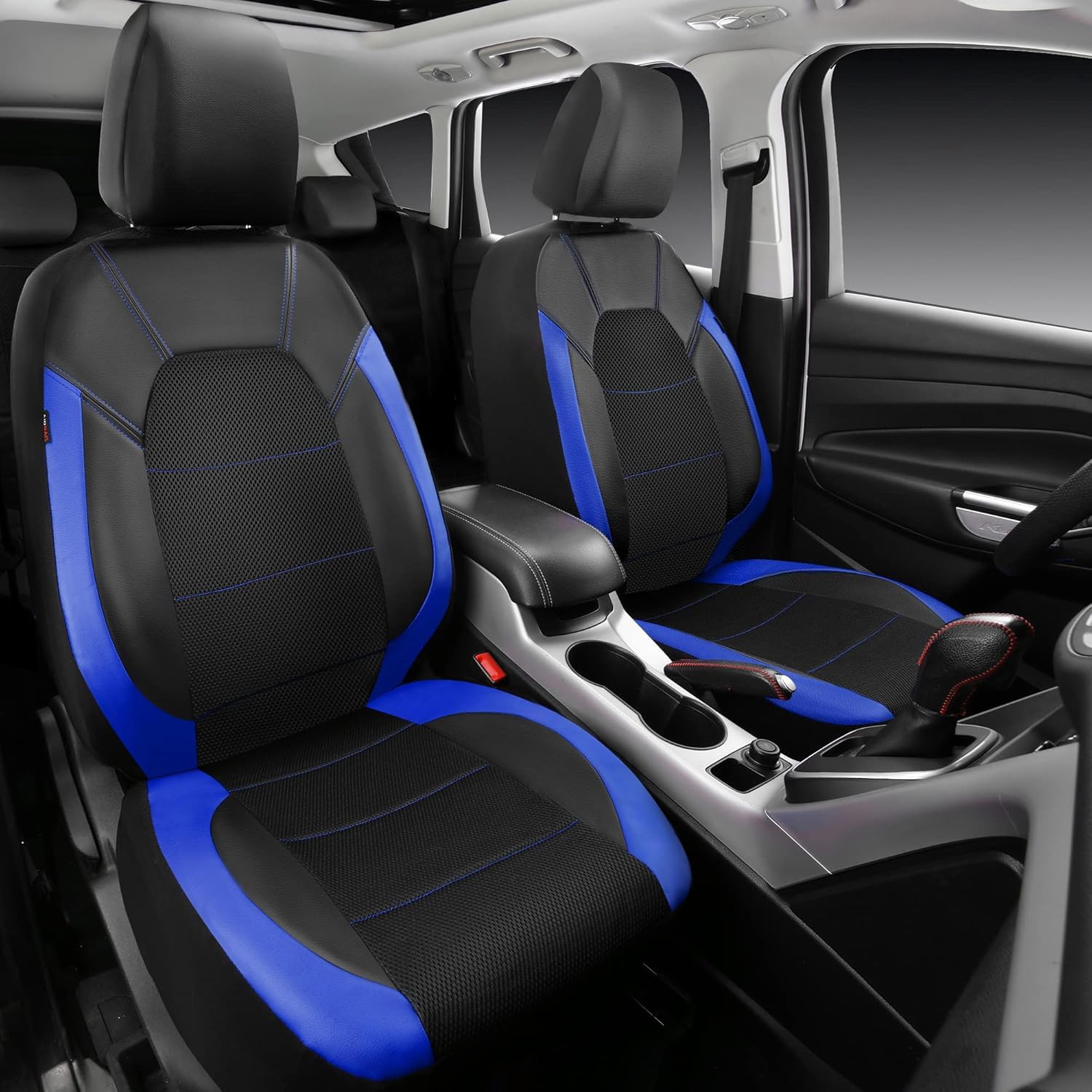 Garvee Global 9-Piece PU Leather Car Seat Cover Set – Full Coverage, Waterproof, Breathable, Non-Slip, Safety Cushion Compatible, Easy Installation – Fits Auto, Ford, Audi, Toyota, Motorhomes, Includes Headrest Covers – Blue