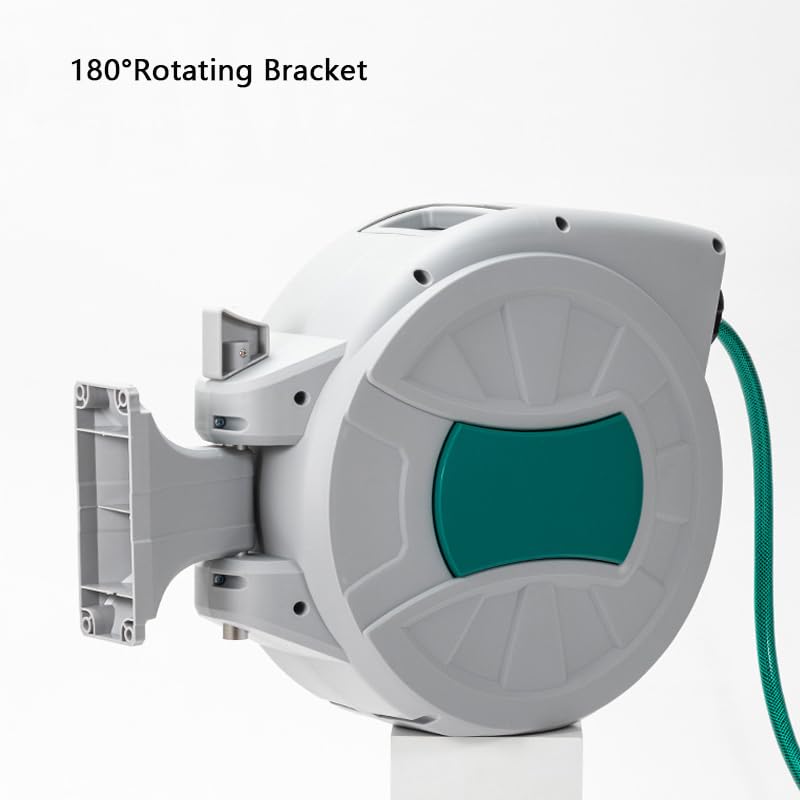 Garvee 50 FT Retractable Garden Hose Reel, 1/2 in PVC Hose with Auto Rewind, 180° Swivel Wall Mount & 8-Pattern Nozzle for Garden and Car Washing