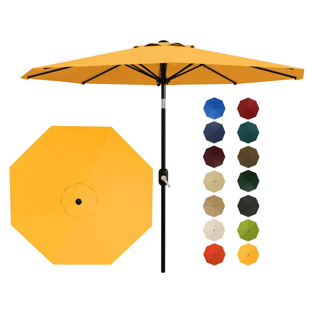 Garvee 9 ft Outdoor Patio Umbrella with 8 Sturdy Ribs, Crank Lift, Push-Button Tilt & UV-Resistant Waterproof Canopy for Pool, Deck, Yard & Garden, Yellow