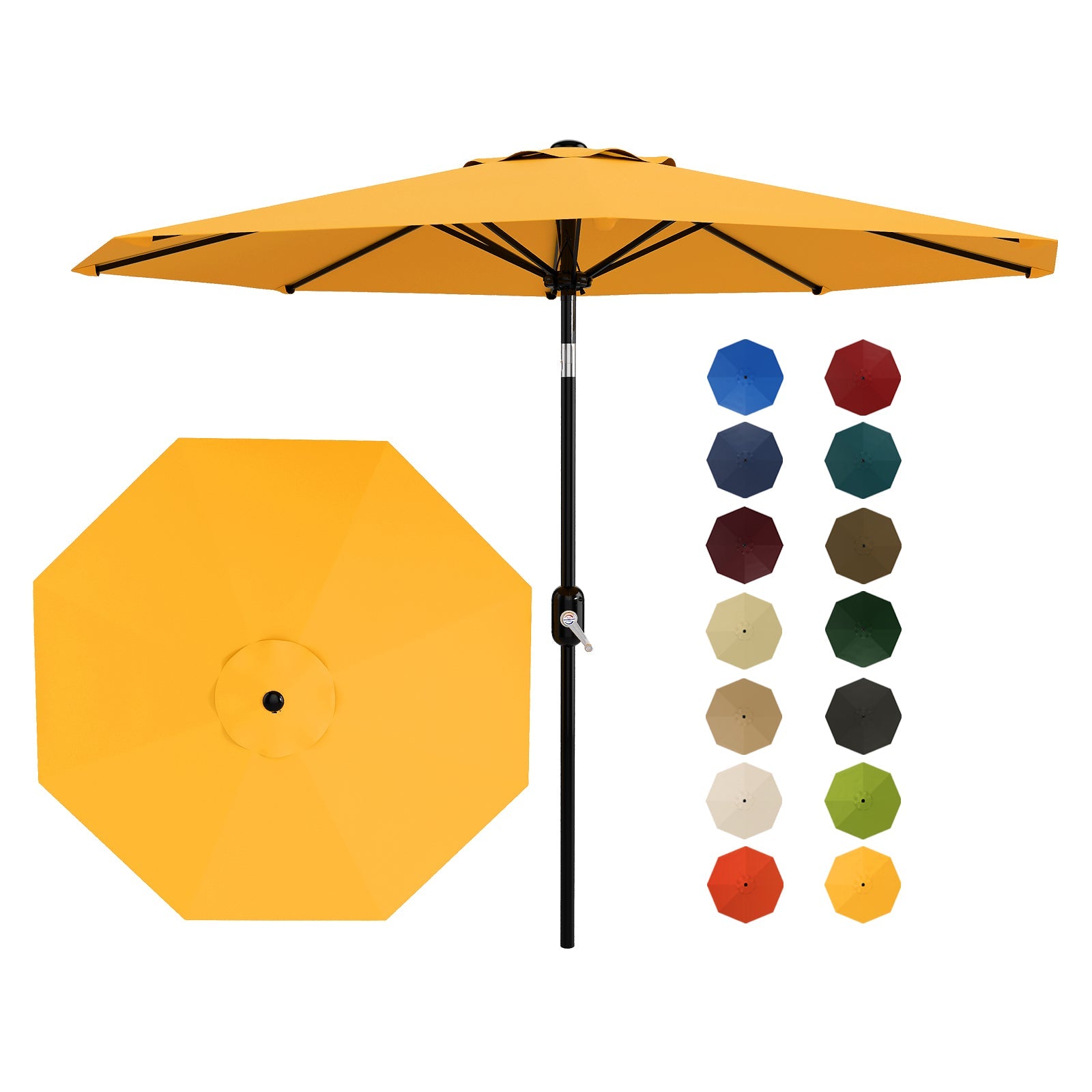 Garvee 9 ft Outdoor Patio Umbrella with 8 Sturdy Ribs, Crank Lift, Push-Button Tilt & UV-Resistant Waterproof Canopy for Pool, Deck, Yard & Garden, Yellow