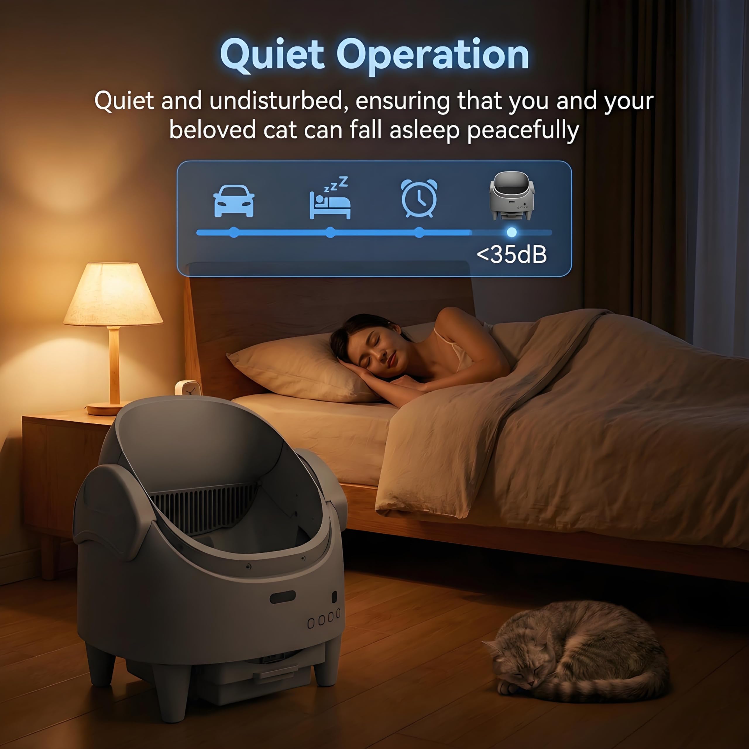 Garvee Automatic Cat Litter Box with App Control, Smart Self Cleaning Odor-Free Cat Toilet with Large Waste Bin and Disposable Bags, Open Top Design for Single or Multi Cat Households, Gray