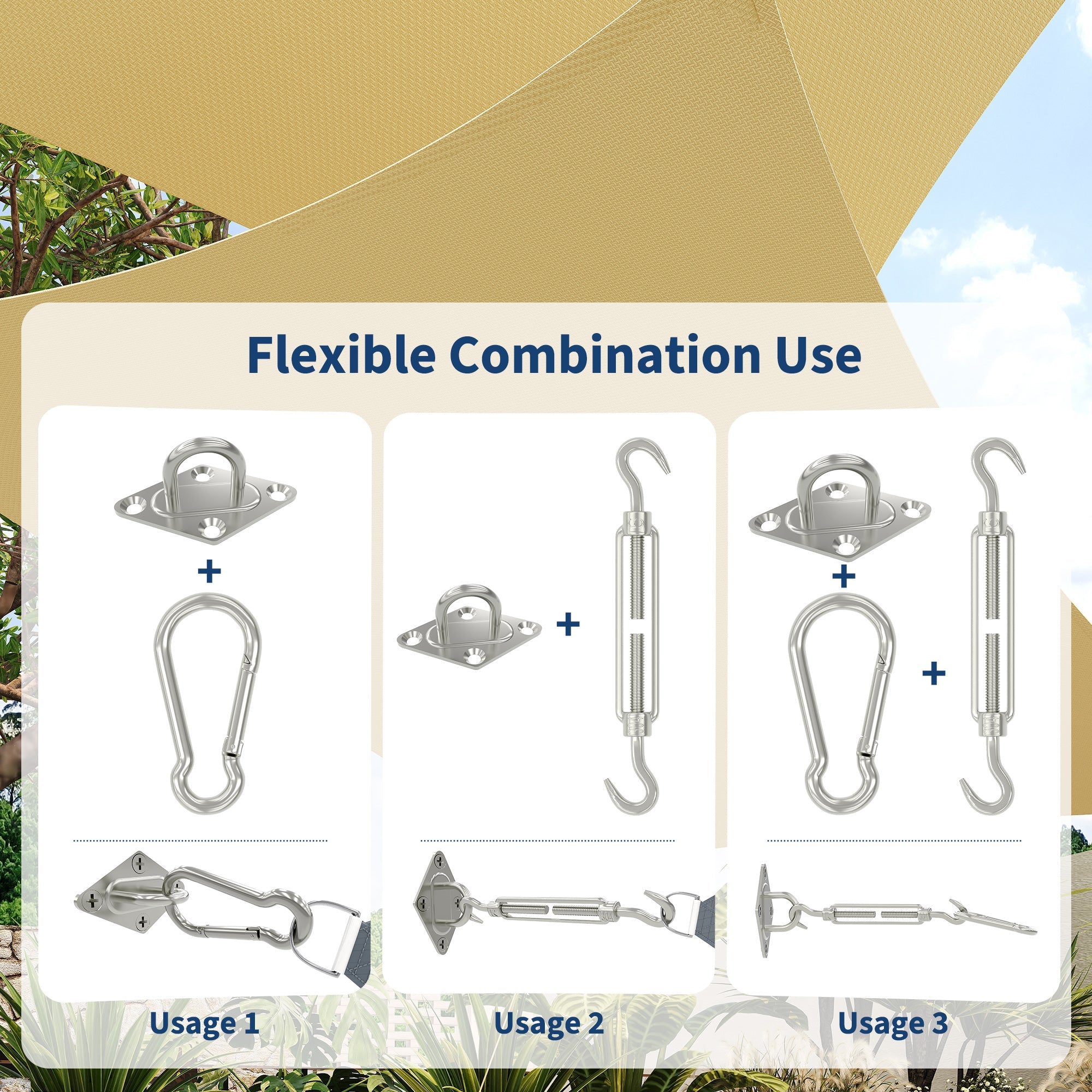 Garvee Sun Shade Sail Hardware Kit 6 Inch for Rectangle Shade Sail Install, Stainless Steel Shade Sail Fixing Accessories for Outdoor Patio Canopy Garden, Heavy Duty Awning Attachment Set (40 Pcs)