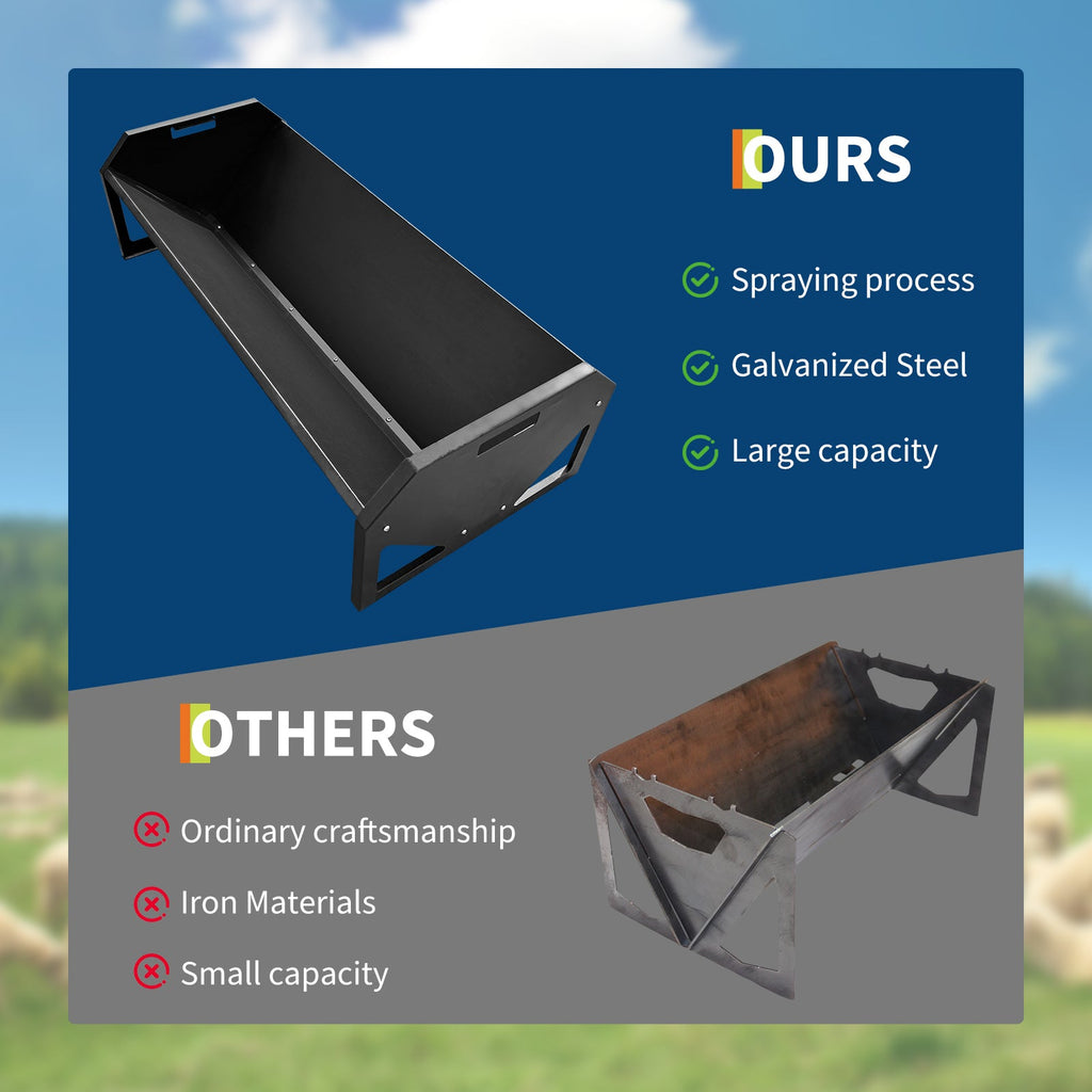 Garvee Livestock Feeder, 45.13" Hay Feeder for 10 Sheep Once, Heavy Duty 22 Gallon Capacity Livestock Feeding Trough for Horse, Goat, Sheep, Cattle, Cow, Alpaca, Black