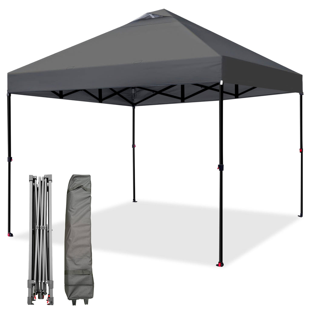 Garvee Pop Up Canopy Tent for Parties and Outdoor Events, 10 × 10 FT One-Push Shelter with 4 Sandbags, 8 Stakes, 4 Ropes and Wheeled Bag, Gray