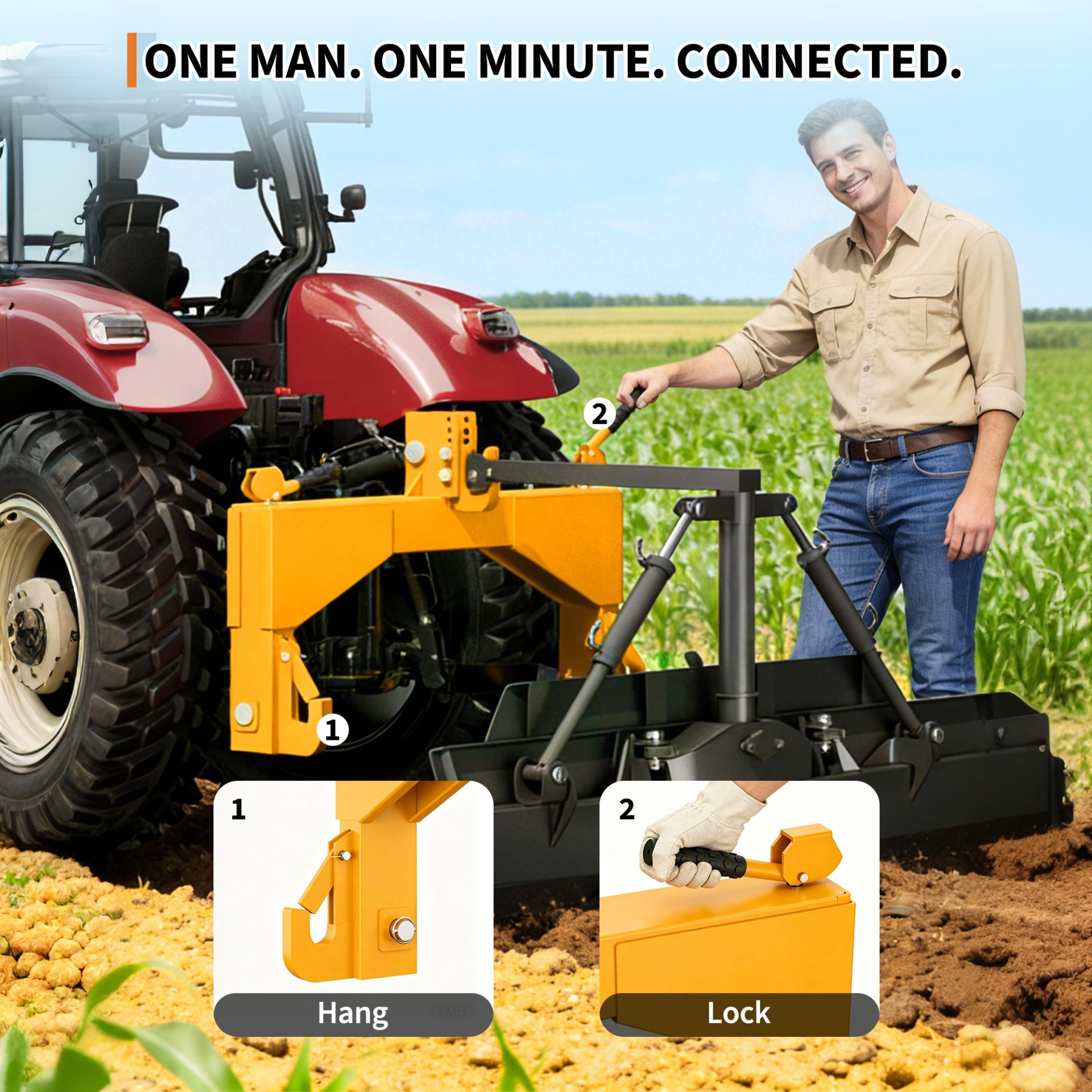 Garvee Heavy Duty 4000lbs 3-Point Quick Hitch for Category 2 Tractors - 5-Level Adjustable Bolt - Compatible with Cat 2 Implements - Agricultural Equipment Adapter - Yellow