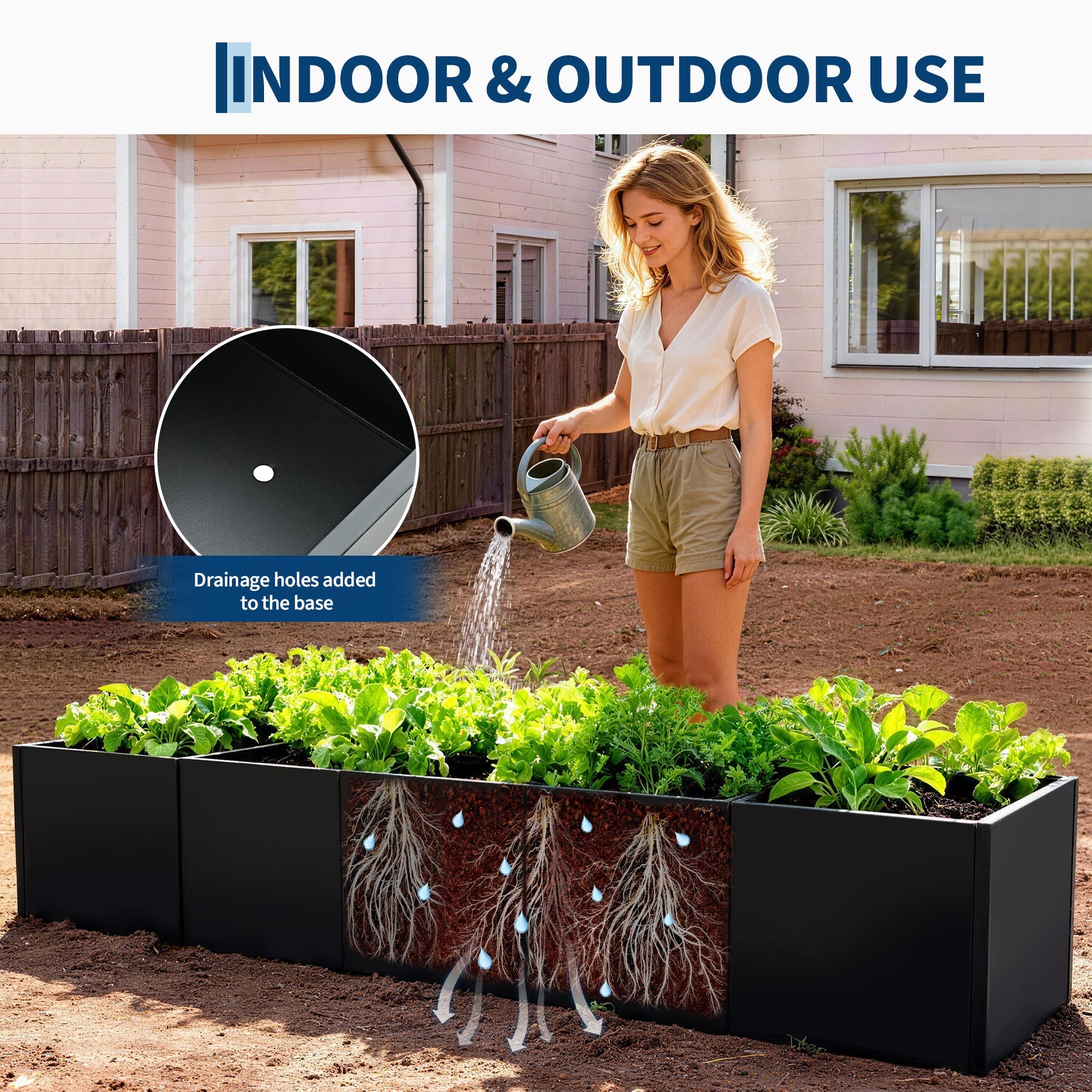 Garvee 68" x 12" x 18" Raised Garden Bed with Base, Modern Black Steel Planter Box, Bottomless Design for Drainage, Removable Dividers, Weather-Resistant Outdoor Garden Bed, Easy Assembly