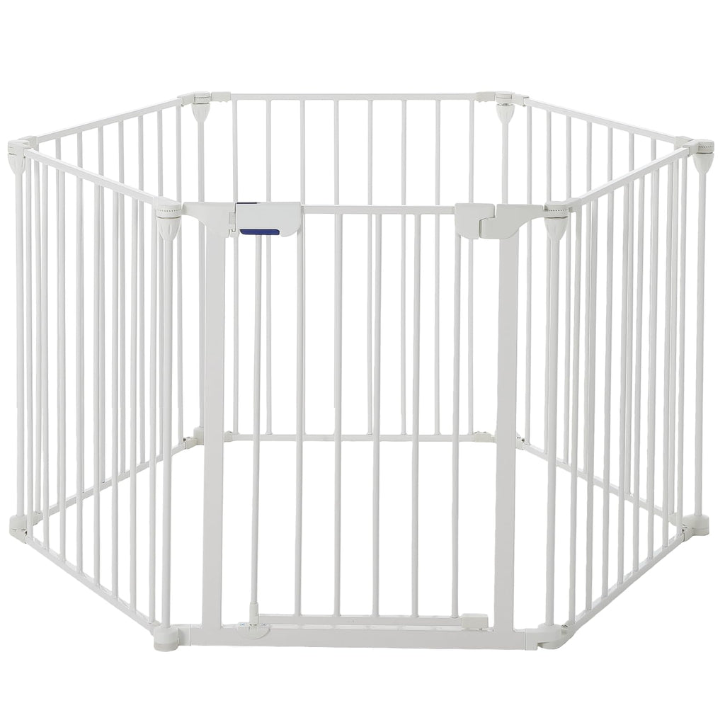 Garvee Adjustable Metal Pet Safety Gate, 6-Panel 29" High Collapsible Playpen with Lockable Door, Portable Indoor/Outdoor Barrier for Stairs, Doorways, RV, Camping, Yard, Garden, White