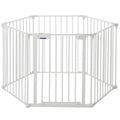 Garvee Adjustable Metal Pet Safety Gate, 6-Panel 29" High Collapsible Playpen with Lockable Door, Portable Indoor/Outdoor Barrier for Stairs, Doorways, RV, Camping, Yard, Garden, White
