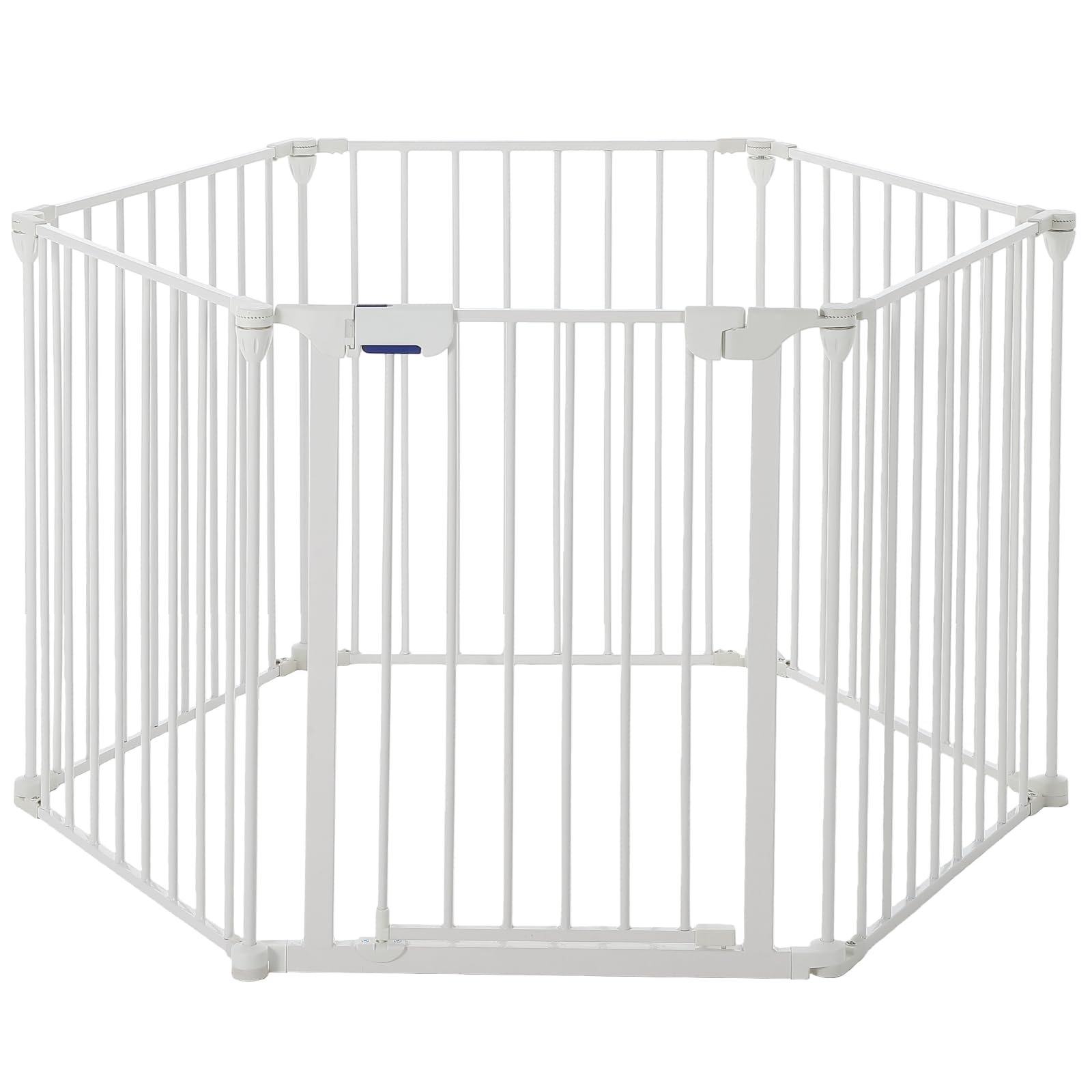 Garvee Adjustable Metal Pet Safety Gate, 6-Panel 29" High Collapsible Playpen with Lockable Door, Portable Indoor/Outdoor Barrier for Stairs, Doorways, RV, Camping, Yard, Garden, White