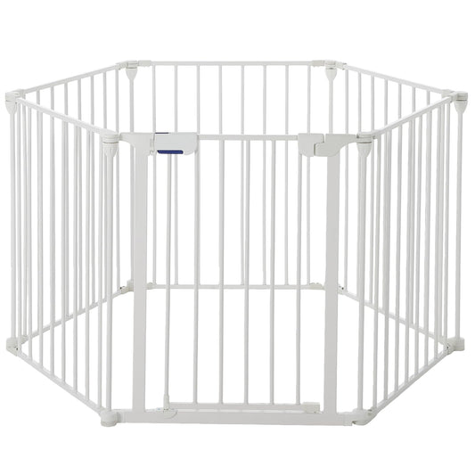 Garvee Adjustable Metal Pet Safety Gate, 6-Panel 29" High Collapsible Playpen with Lockable Door, Portable Indoor/Outdoor Barrier for Stairs, Doorways, RV, Camping, Yard, Garden, White