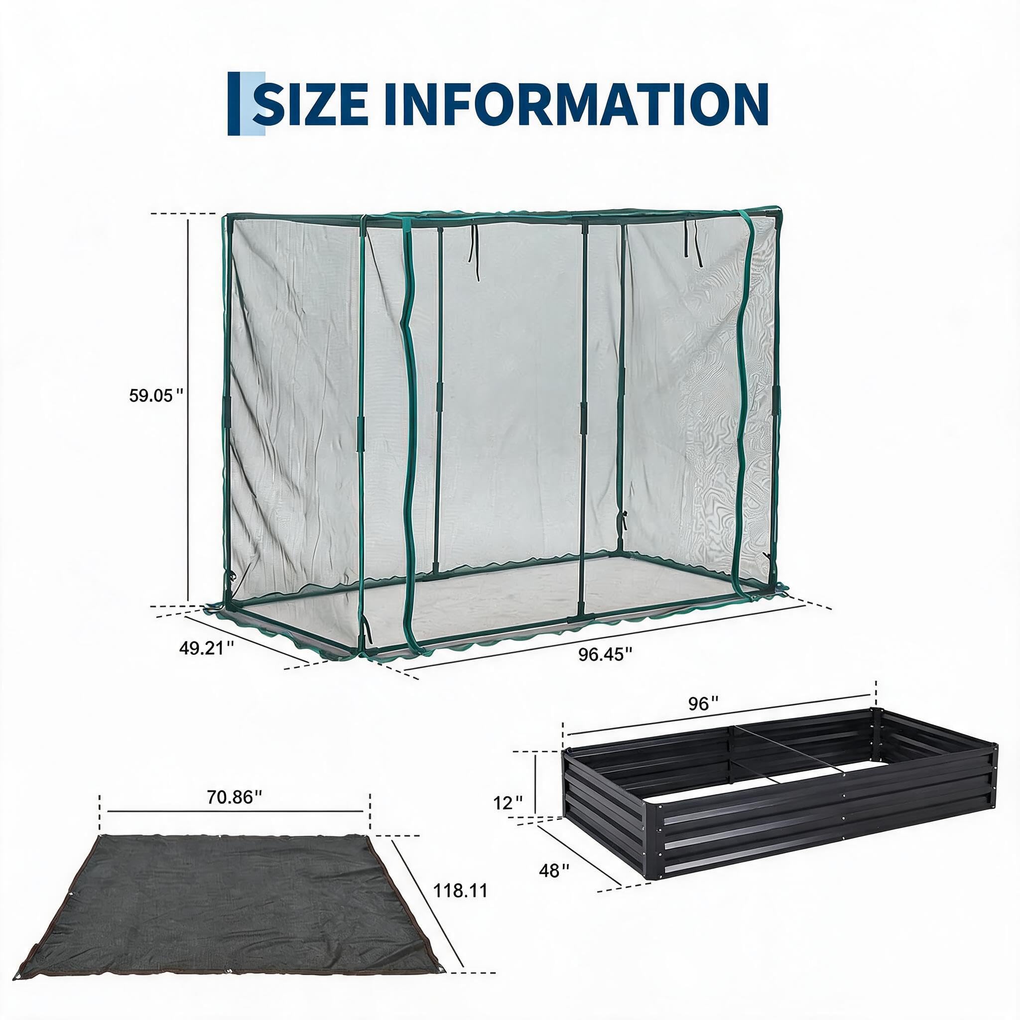 Garvee 8 x 4 x 1 FT Galvanized Raised Garden Bed with Crop Cage, 60% Shade Cloth, Zippered Mesh Doors & Pest Barrier for Vegetables, Herbs and Flowers, Black