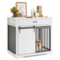 Garvee 37.8"W Dog Crate Furniture for Small/Medium Dogs, 2-in-1 Iron-Wood Fusion Dog Cage Indoor As Side End Table, Farmhouse Dogs Kennel with Sliding Barn Doors & Storage Drawer, White