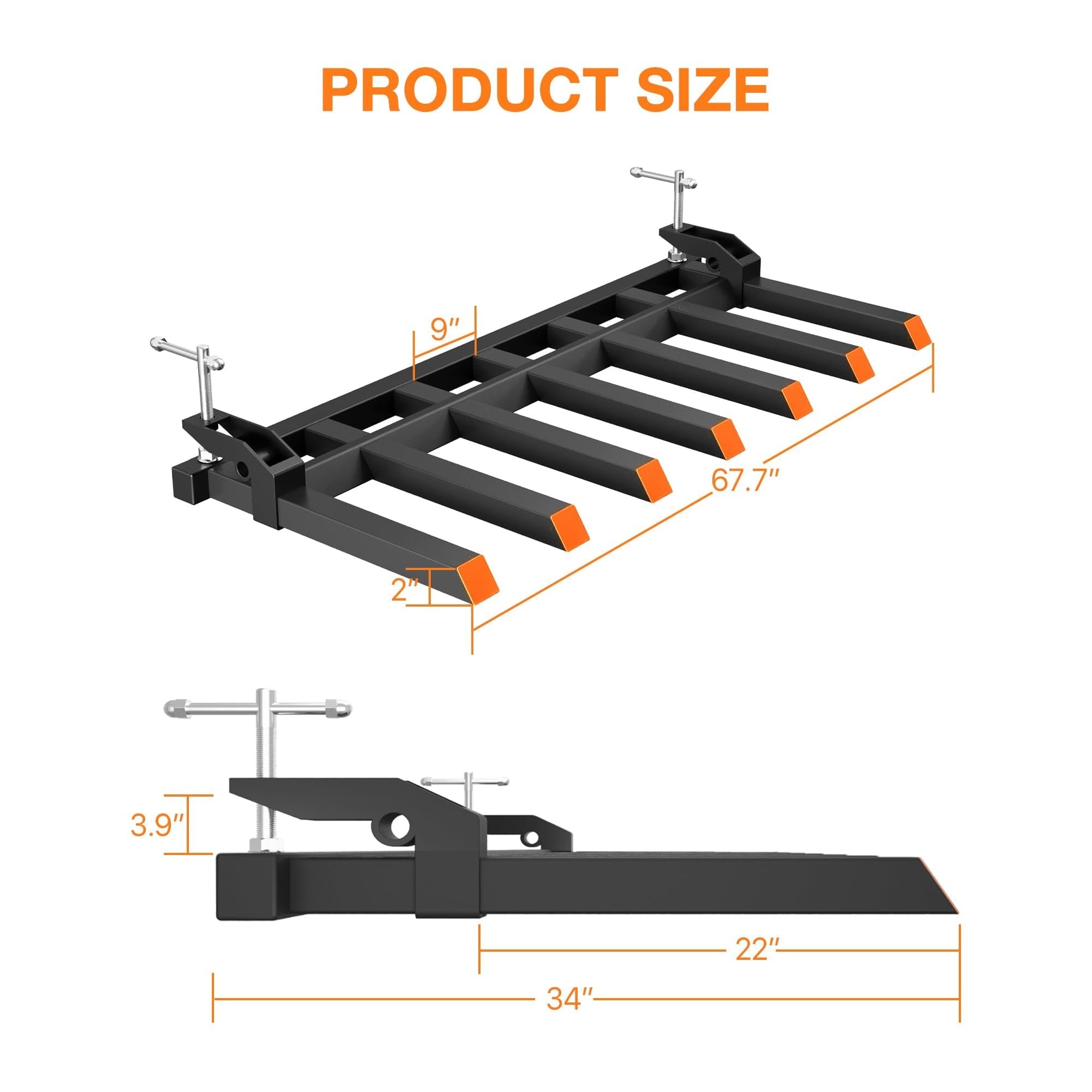 Garvee 68" Clamp-On Debris Forks, 6000 lb Steel Pallet Fork Attachment for Tractor Loader Bucket