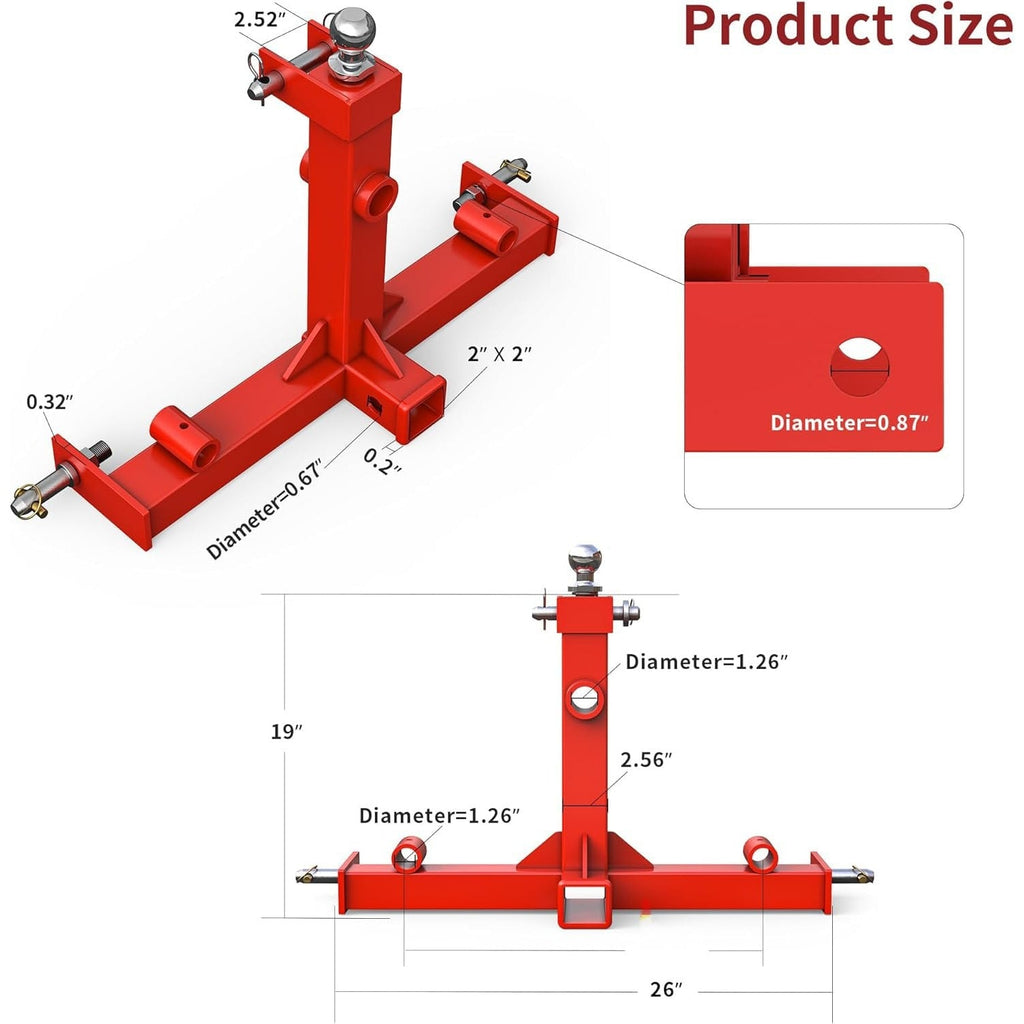 Garvee 3-Point Gooseneck Tractor Hitch, Category 1 Quick Hitch with 2" Receiver, Ball Drawbar for Farm Towing