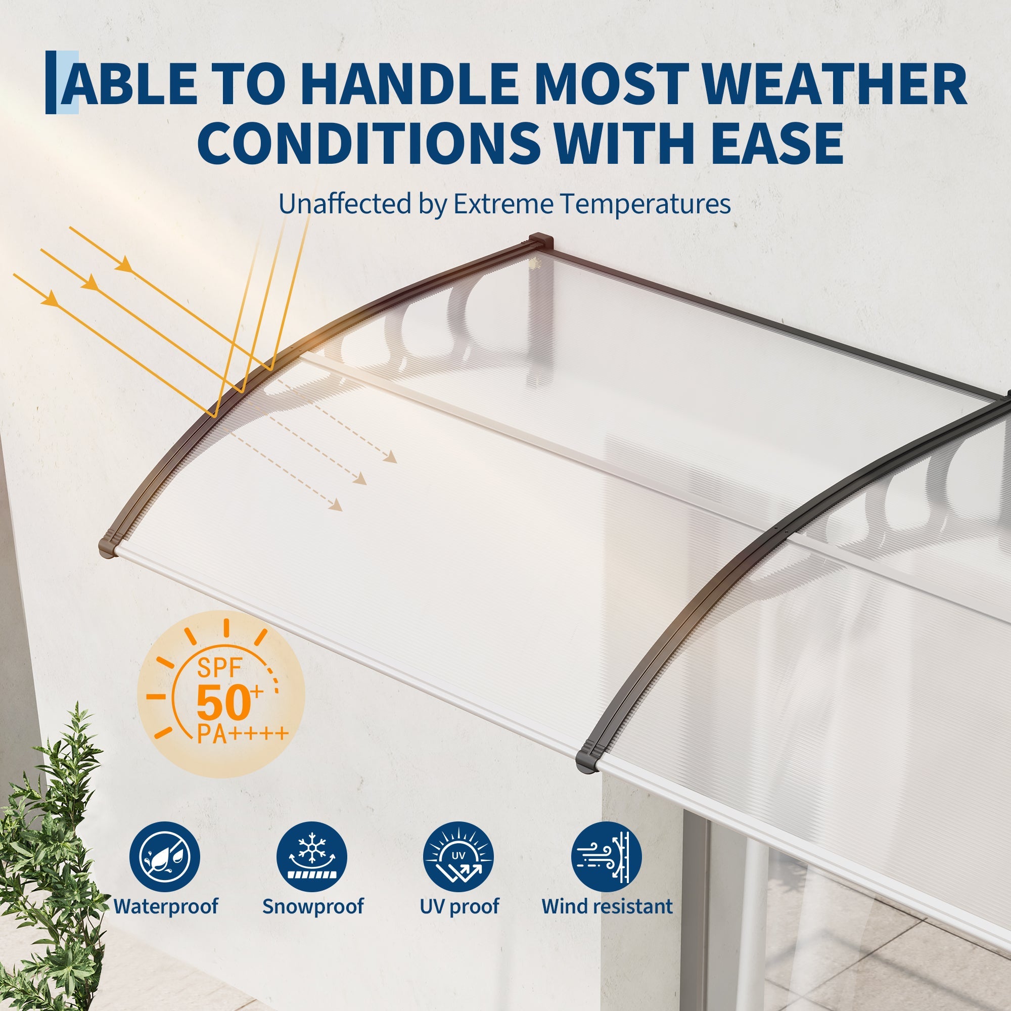Garvee Clear Polycarbonate Outdoor Door Awning Canopy - 40"x80"- UV, Rain, Snow, Sun Protection - Sturdy Plastic Steel Bracket - Home Window & Entrance Shelter - Transparent Color