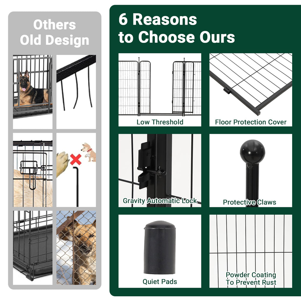 Garvee Dog Playpen, 8 Panels Dog Fence Indoor/Outdoor, Heavy Duty Metal Pet Puppy Exercise Pen, Wide Door Low Threshold, Portable Pet Playpen for Rv Camping Garden Yard, 32"Lx40"H/Panel