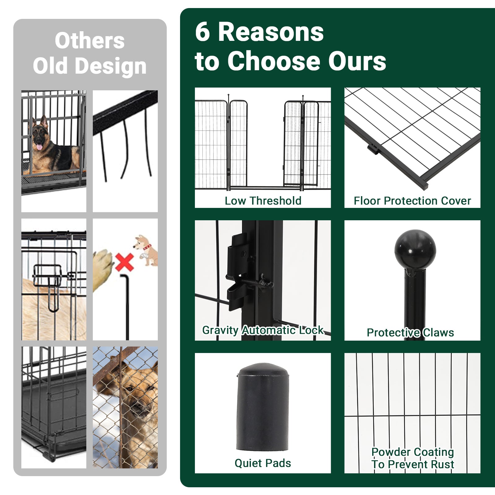 Garvee Dog Playpen, 8 Panels Dog Fence Indoor/Outdoor, Heavy Duty Metal Pet Puppy Exercise Pen, Wide Door Low Threshold, Portable Pet Playpen for Rv Camping Garden Yard, 32"Lx40"H/Panel