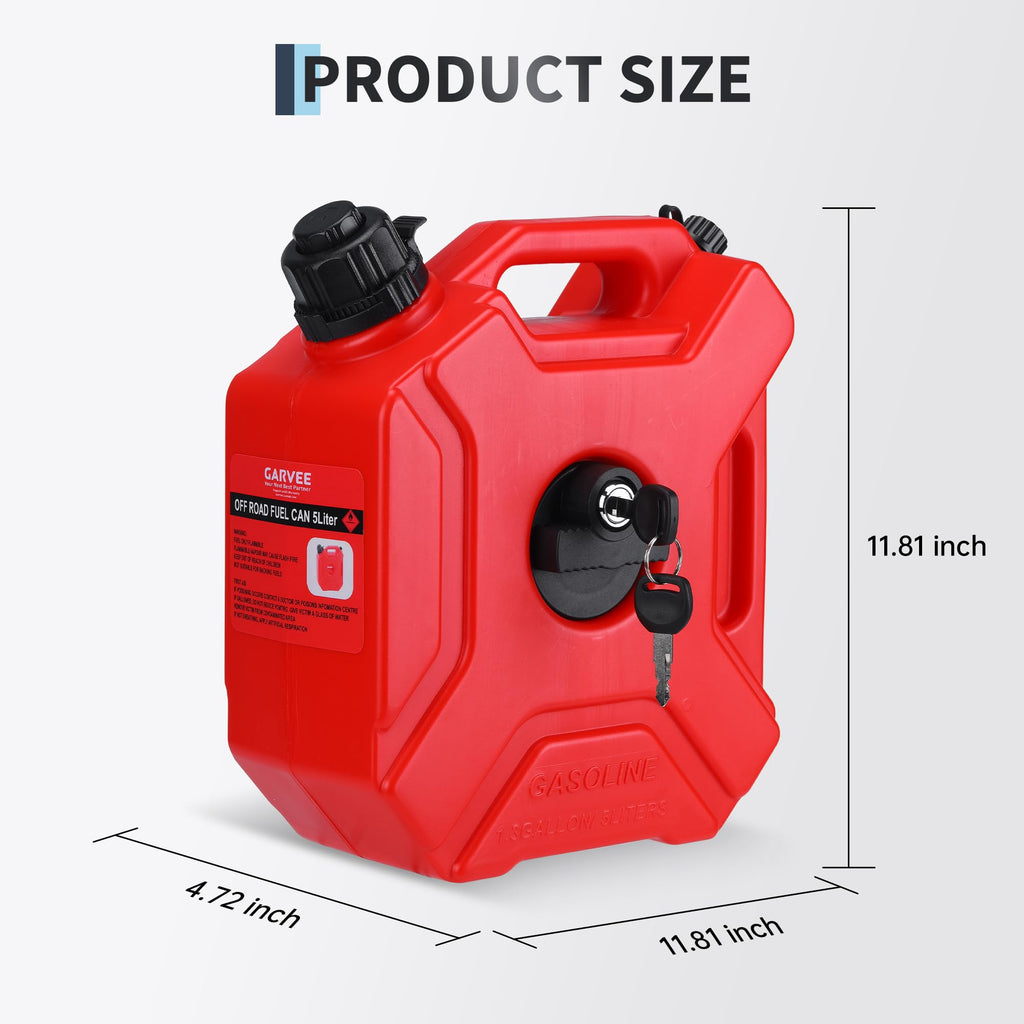 Garvee Secure 5L Portable Gas Can with Locking Mounting Bracket – Heavy-Duty HDPE Fuel Tank for Motorcycle, ATV, UTV, Off-Road – Includes Key Lock, U-Bolt for 1" Tube – US Market, Lockable