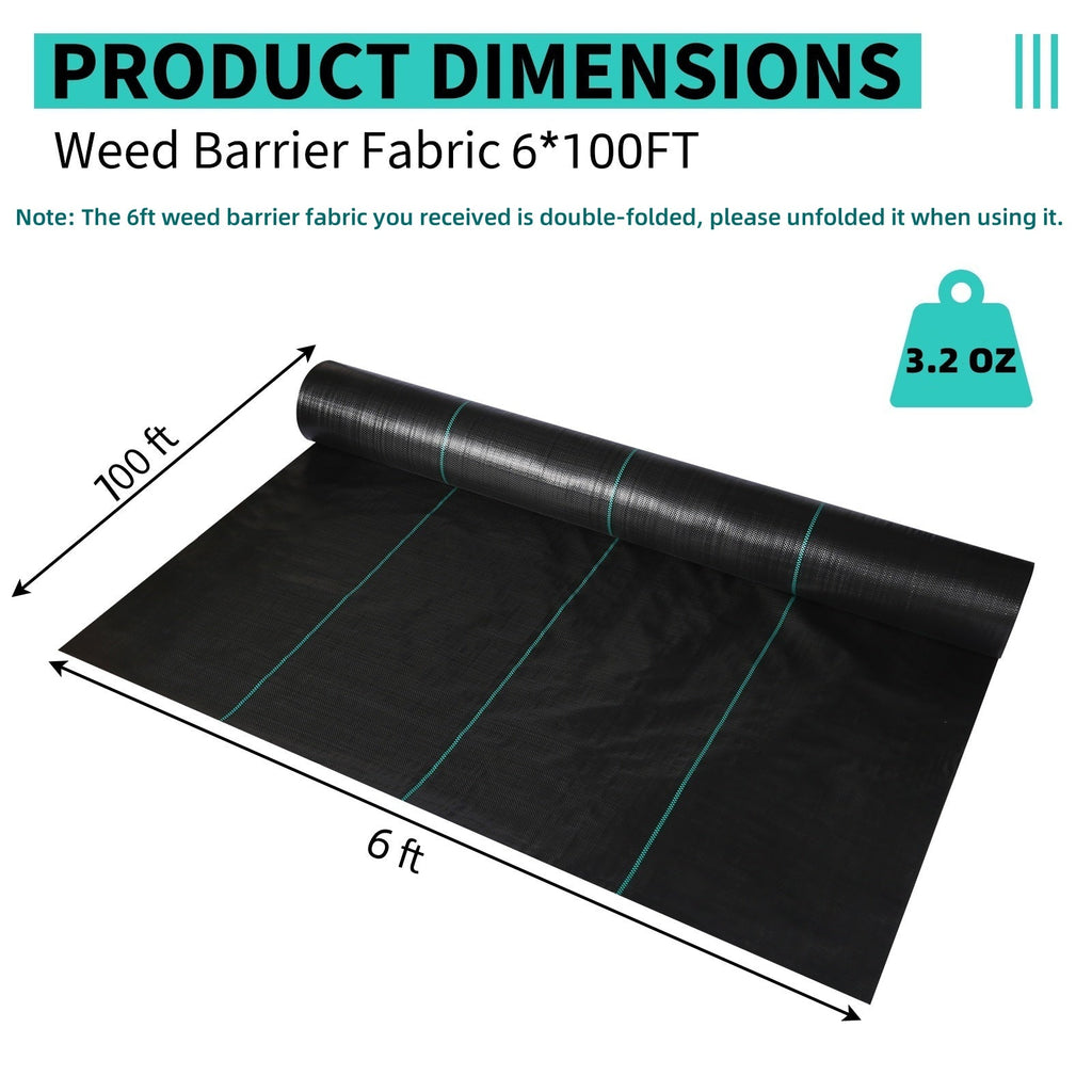 Garvee 6ft x 100ft Heavy Duty Weed Barrier Fabric, 3.2oz Durable Landscape Fabric, Tear-Resistant Ground Cover for Garden, Landscaping & Construction Use