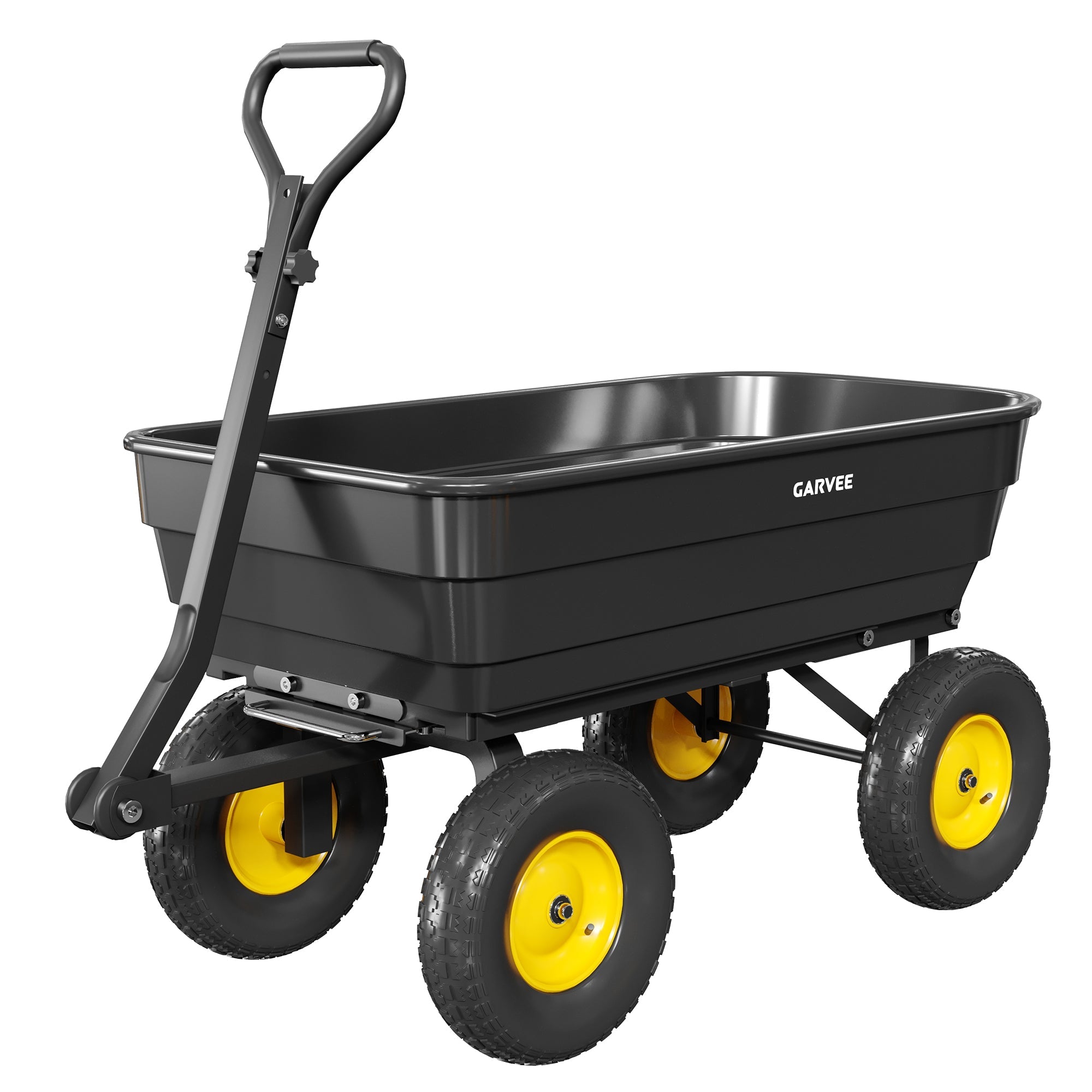 Garvee 1200 lb Heavy-Duty Poly Garden Dump Cart, Utility Wagon with 13" No-Flat All-Terrain Tires, Quick-Release Dump System, Convertible Tow Handle & Reinforced Steel Frame for Yard, Soil, Mulch & Landscaping, Black/Yellow