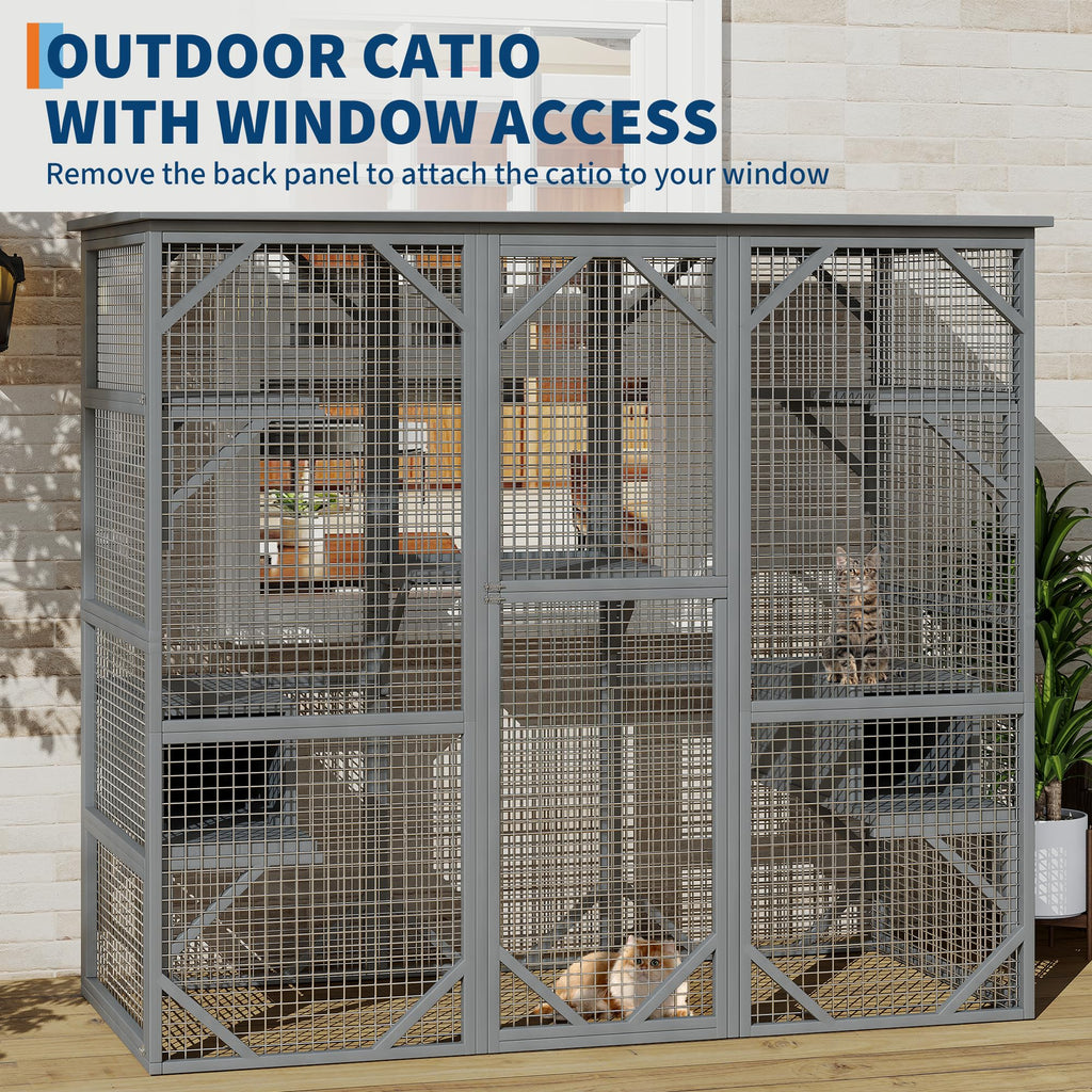 Garvee Catio Outdoor Window Cat Enclosure, Walk-in Cat Cage, Catio Outdoor Enclosure Extra Large, Gray