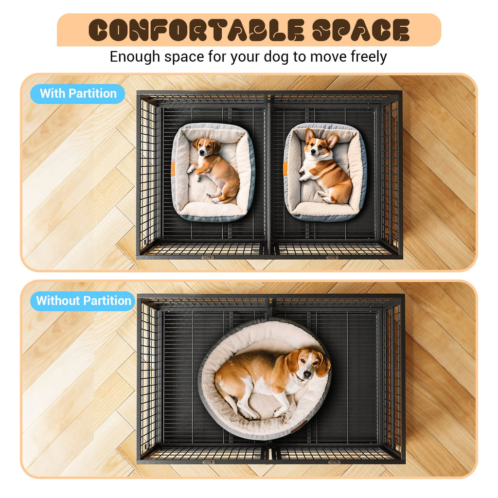 Garvee Heavy Duty Dog Crate, 48 Inch Dog Crate with Double Door, 360° Lockable Wheels and Removable Tray, Easy to Assembly, Indoor Outdoor Dog Cage for Small Medium Large Dogs
