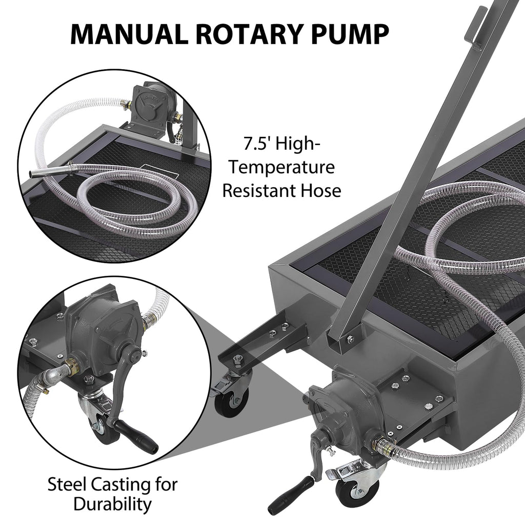 Garvee 20 Gallon Manual Low-Profile Oil Drain Pan, Large-Capacity Rolling Oil Drain Cart with Adjustable Handle, Hose, and Swivel Casters for Trucks, RVs, and SUVs, Black