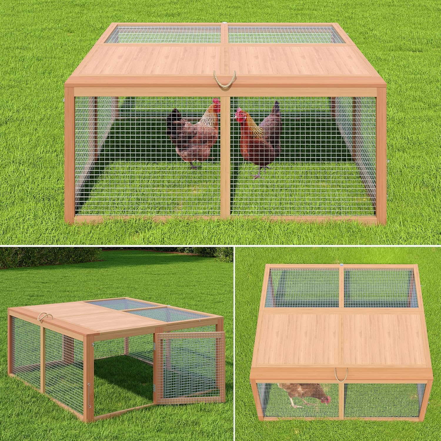 Garvee Portable Folding Wooden Chicken Coop & Rabbit Hutch – No-Assembly Needed, Spacious Small Animal Cage with Top & Side Doors – Secure, Sturdy Playpen for Chickens, Rabbits, Poultry – Dark Oak+Oak (Sturdy Wood Color)