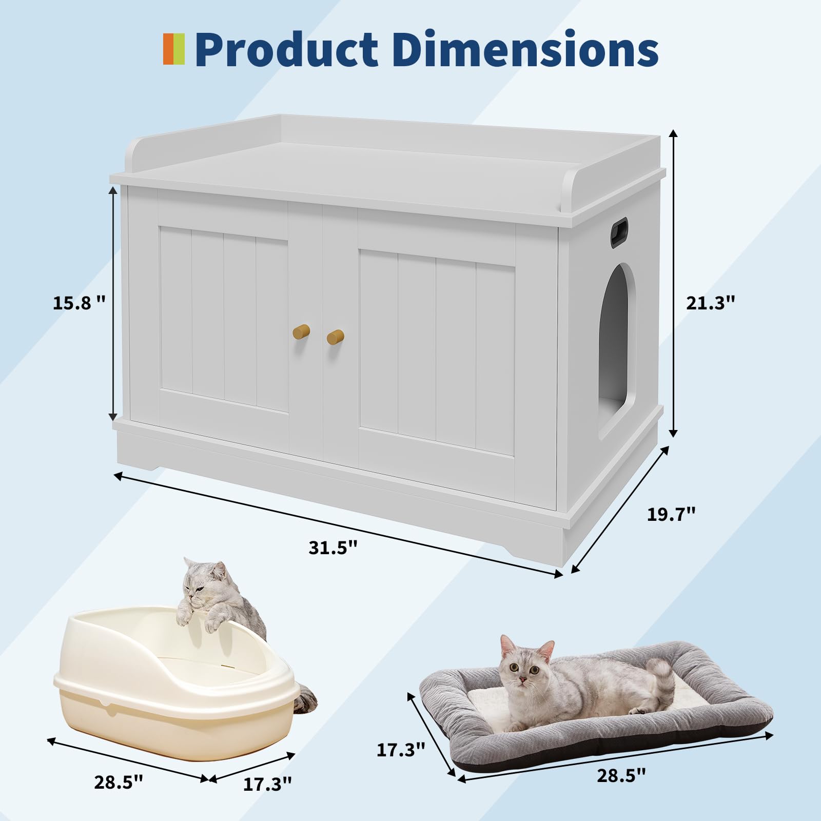 Garvee 31.5" Cat Litter Box Enclosure Furniture with 2 Doors & Display Shelf, Wooden Hidden Cat Cabinet for Living Room, Dog-Proof Design for Multiple Cats, Smooth Surface & Quick Clean-Up, White