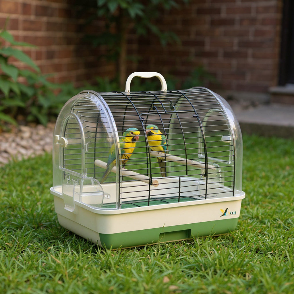 Garvee Portable Large Metal Bird Cage Carrier for Small to Medium Birds – Handle, 2 Food Bowls, 2 Perches, Removable Tray – Travel Aviary for Cockatiels, Budgies, Lovebirds, Canaries, Parakeets – Green