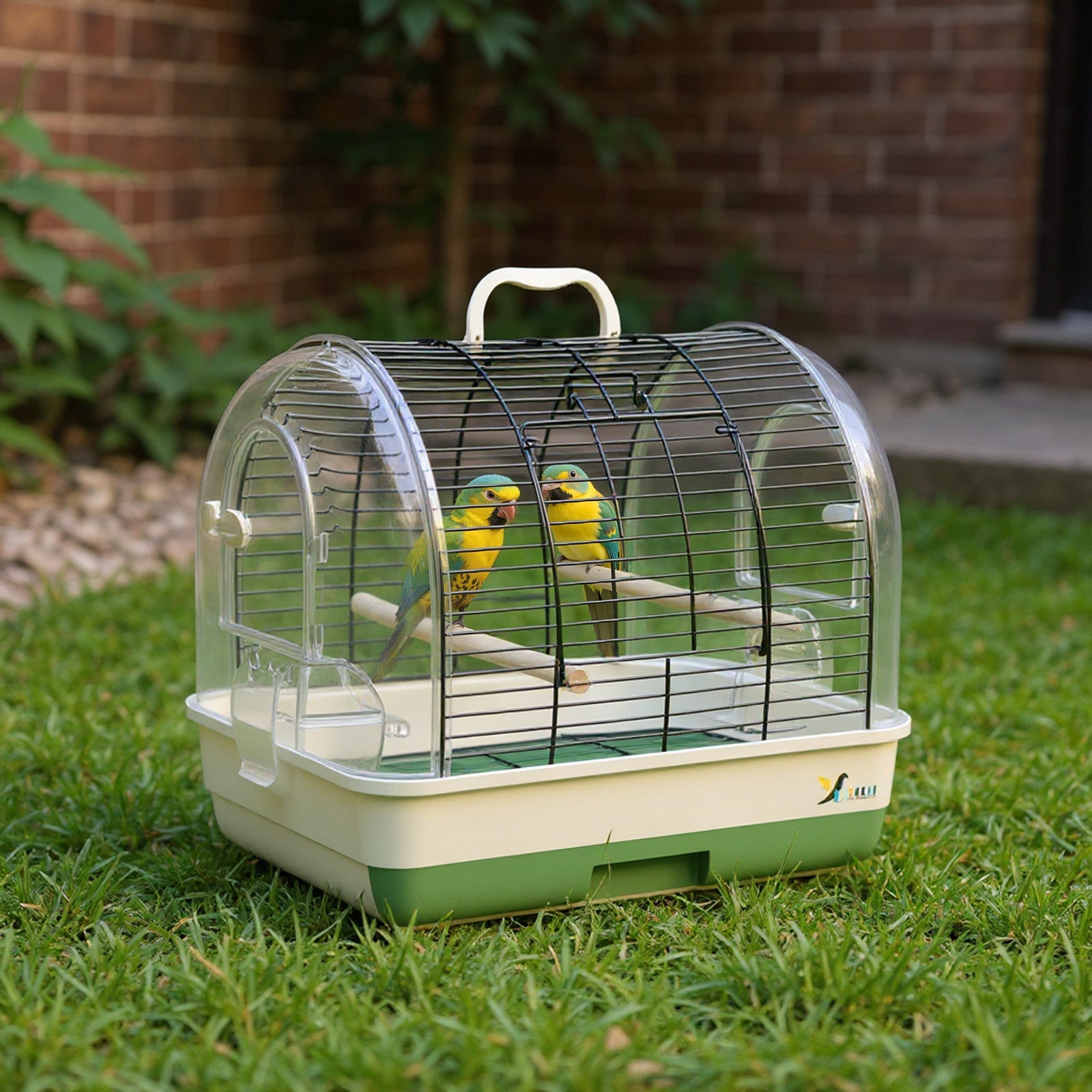 Garvee Portable Large Metal Bird Cage Carrier for Small to Medium Birds – Handle, 2 Food Bowls, 2 Perches, Removable Tray – Travel Aviary for Cockatiels, Budgies, Lovebirds, Canaries, Parakeets – Green