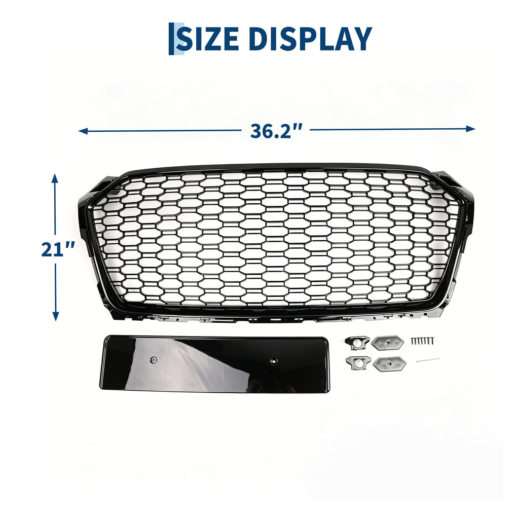 Garvee Sport Style Honeycomb Front Grille for Audi A5 2017-2019 – Gloss Black ABS – Direct Fit Without Emblem – Aggressive Look – Fits European Version – Color: Gloss Black