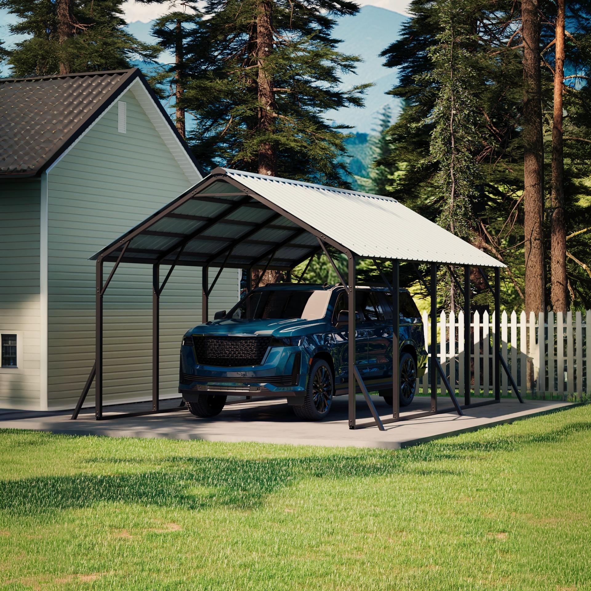Garvee 13x21FT Metal Carport Kit with 120° Steep-Pitch Vertical Roof, 133" High-Clearance Heavy-Duty Alloy Steel Car Port Shelter for Full-Size Pickup Trucks, Vans & Outdoor Vehicle Storage, White