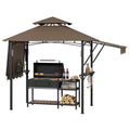 Garvee 8' × 5' Grill Gazebo with Dual Adjustable Awnings, 2-Tier Ventilated Canopy, Steel Frame, 2 Shelves & 7 Hooks, Brown