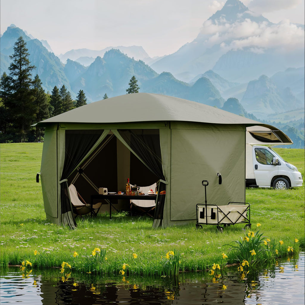 Garvee 13' x 13' Green Screen Tent, 6-Sided Quick-Set Outdoor Canopy Shelter with Removable Top, Bite-Proof Mesh, PU-Coated Oxford Fabric for Camping Patio